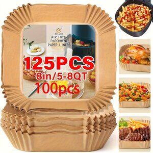 125pcs Non-Stick Disposable Air Fryer Paper, 8-inch Unbleached Baking Mat